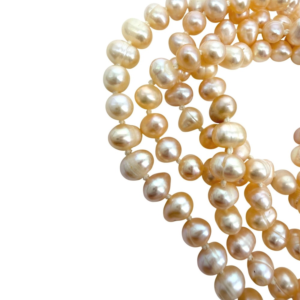 Vintage Peach Freshwater Pearl Endless Necklace Hand Knotted Baroque 32"